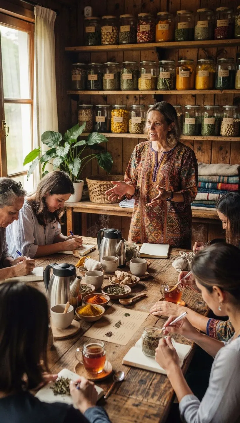 Participantes realizando ejercicios de fitness en un jardín soleado.
