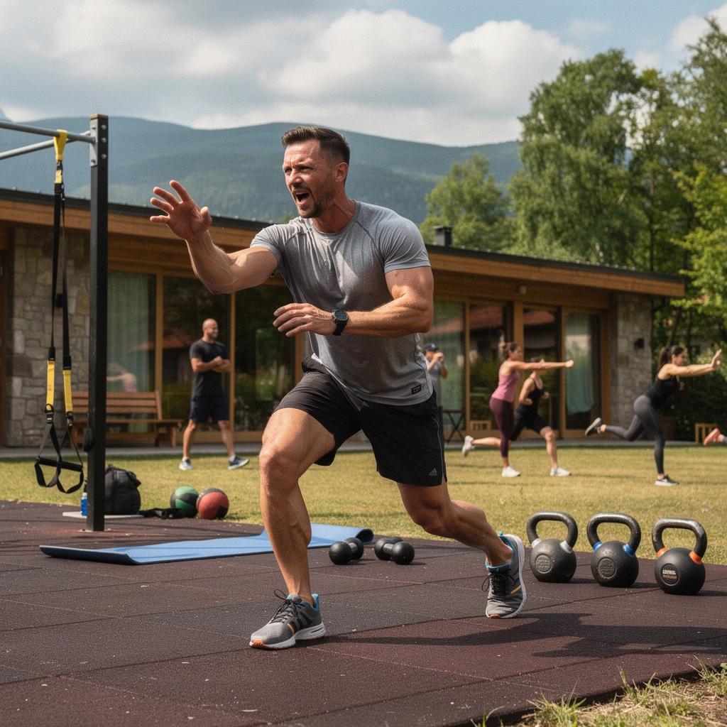 Taza de té de hierbas humeante sobre una mesa de madera, con un fondo de paisajes españoles.